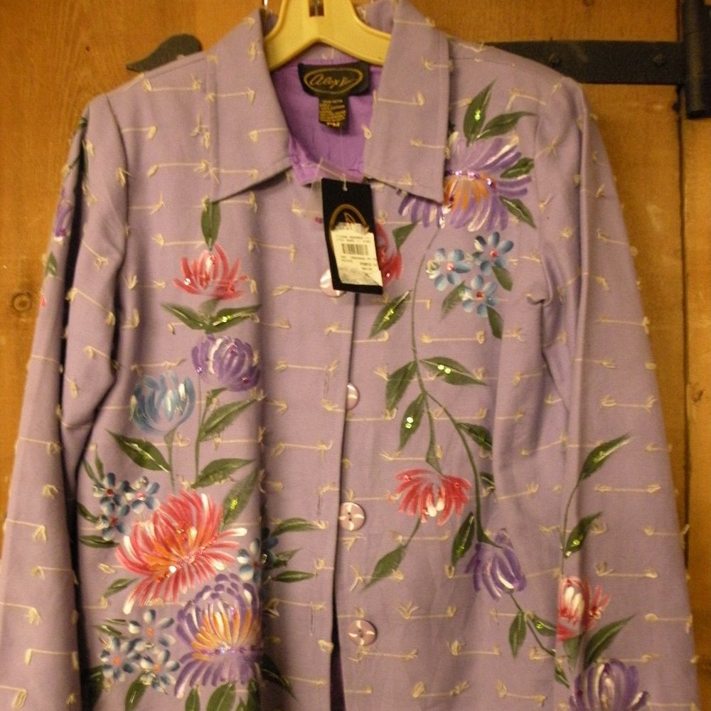 ALEX KIM PAINTED EMBROIDERED PM WOMEN'S JACKET LAVENDER PURPLE